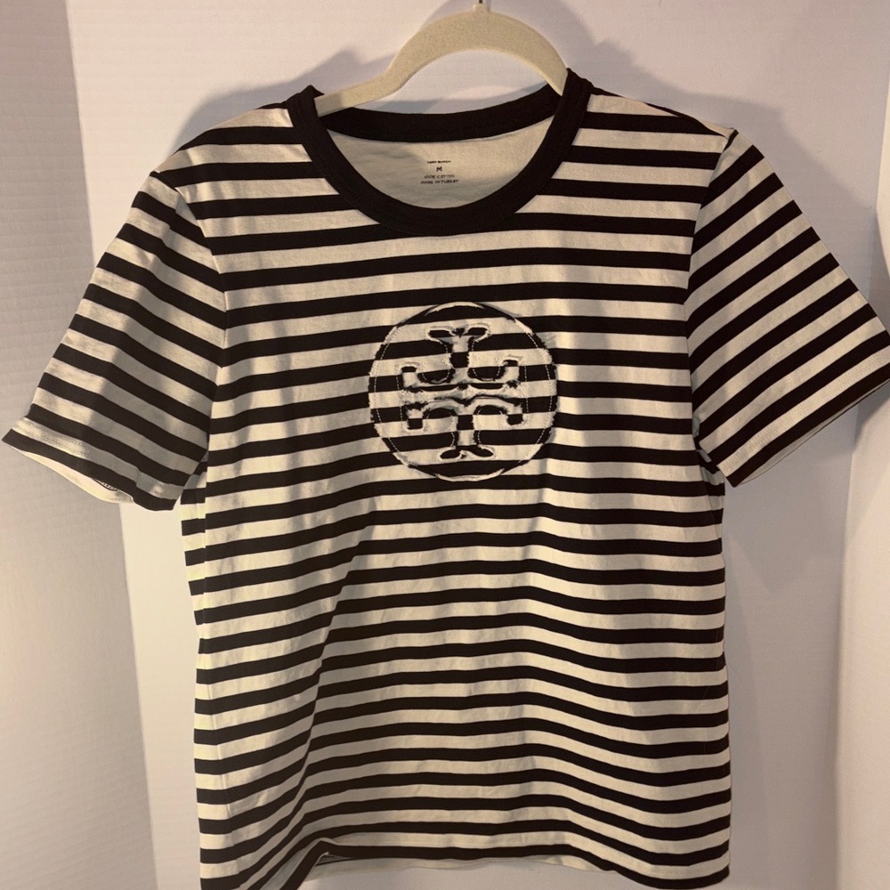 Tory‎ Burch Black and White Striped Tee M
